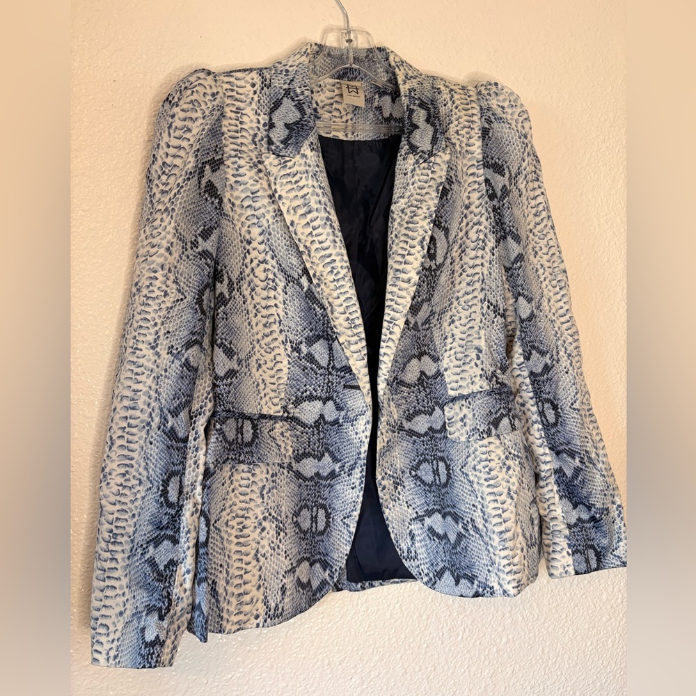 Marc Bouwer Blue and White Snake Print Blazer